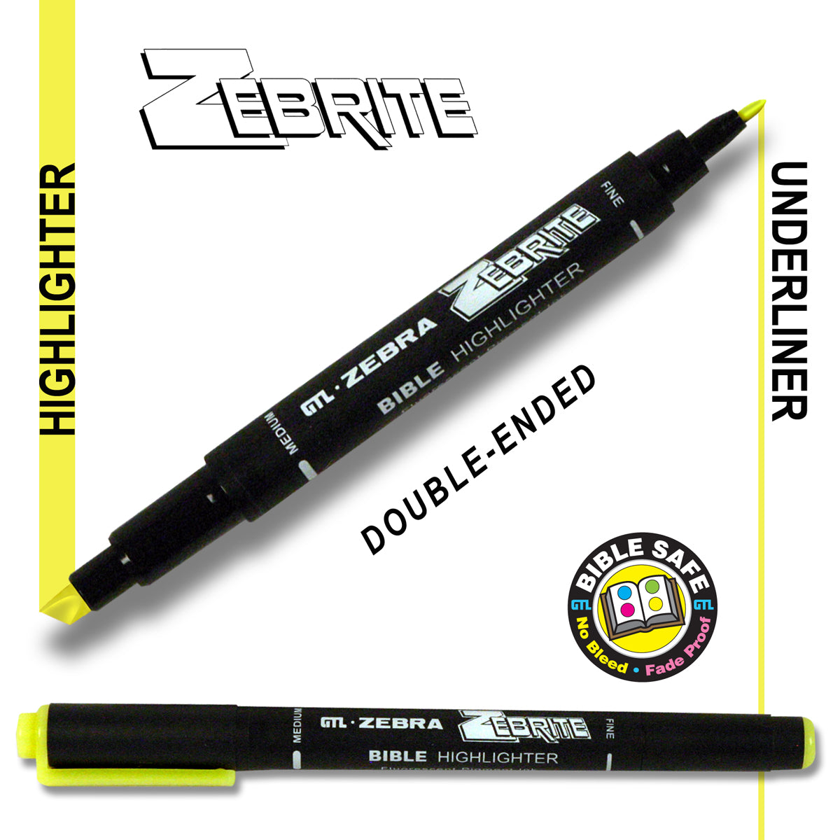 Zebrite Double-Ended Bible Highlighter, Fluorescent Pigment Ink (G.T. Luscombe Co., Inc.)