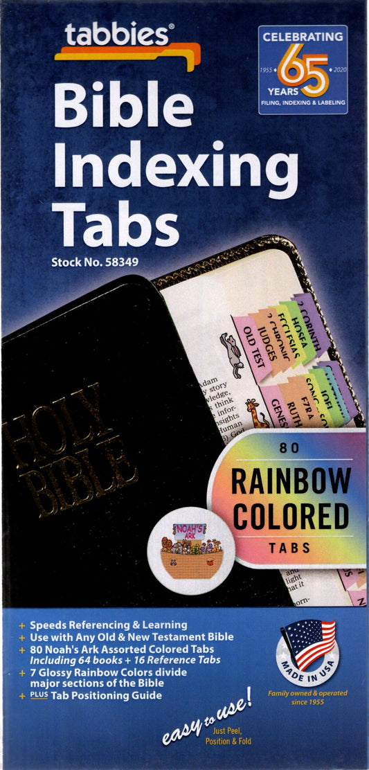 tabbies® 80 Bible Indexing Tabs, Rainbow Colored (#58349 Noah's Ark)