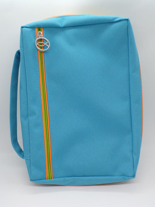 Gregg Gift Company® - Bible Gear™ - Canvas Bible Cover w/Icthus Zippered Pocket Pull - Turquoise - Large (Item# 139764)