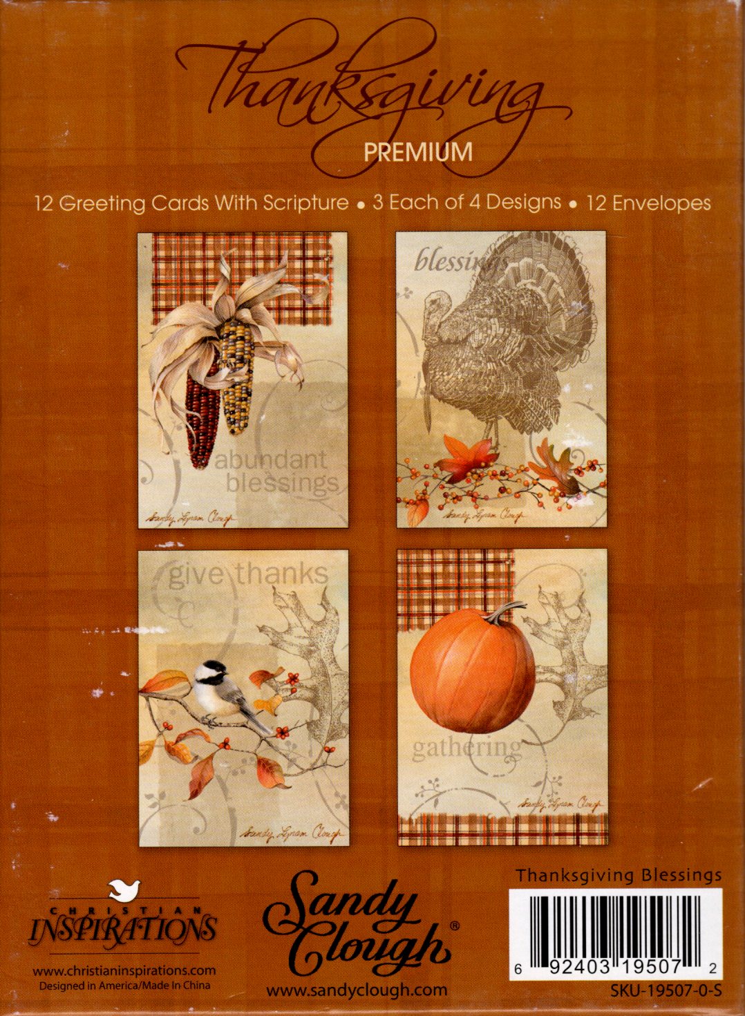 Christian Inspirations - Thanksgiving Premium Boxed Cards Stationery Set - Sandy Clough® (2010) - 12 Cards with Envelopes