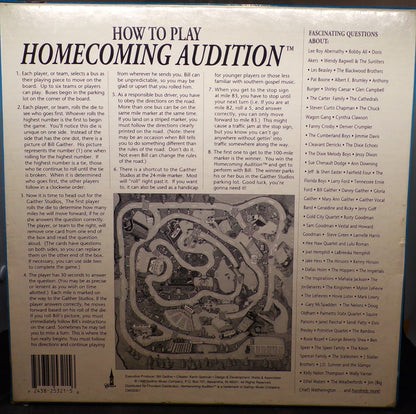 Gaither Music Company - Bill & Gloria Gaither Present: Homecoming Audition The Board Game - A Family Game for 2 to 6 Players - Creator: Kevin Spencer - Board Game