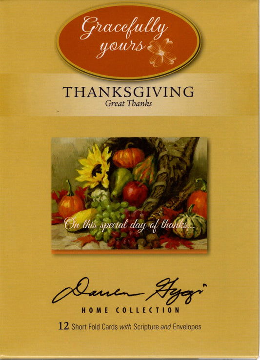 Gracefully Yours - Thanksgiving: Great Thanks Boxed Stationery Set - Darren Gygi Home Collection - 12 Short Fold Cards with Scripture and Envelopes (2016)