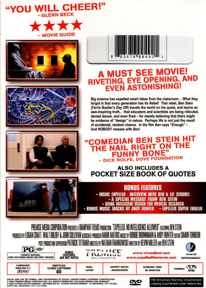 Premise Media Corp., Rampant Films Production - Expelled: No Intelligence Allowed - Starring Ben Stein - DVD