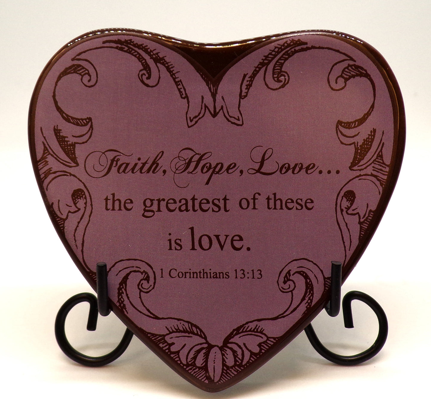 Faithworks Heartfelt® Collection - 4" x 4" Tabletop Heart-Shaped Ceramic Plaque with Black Metal Easel