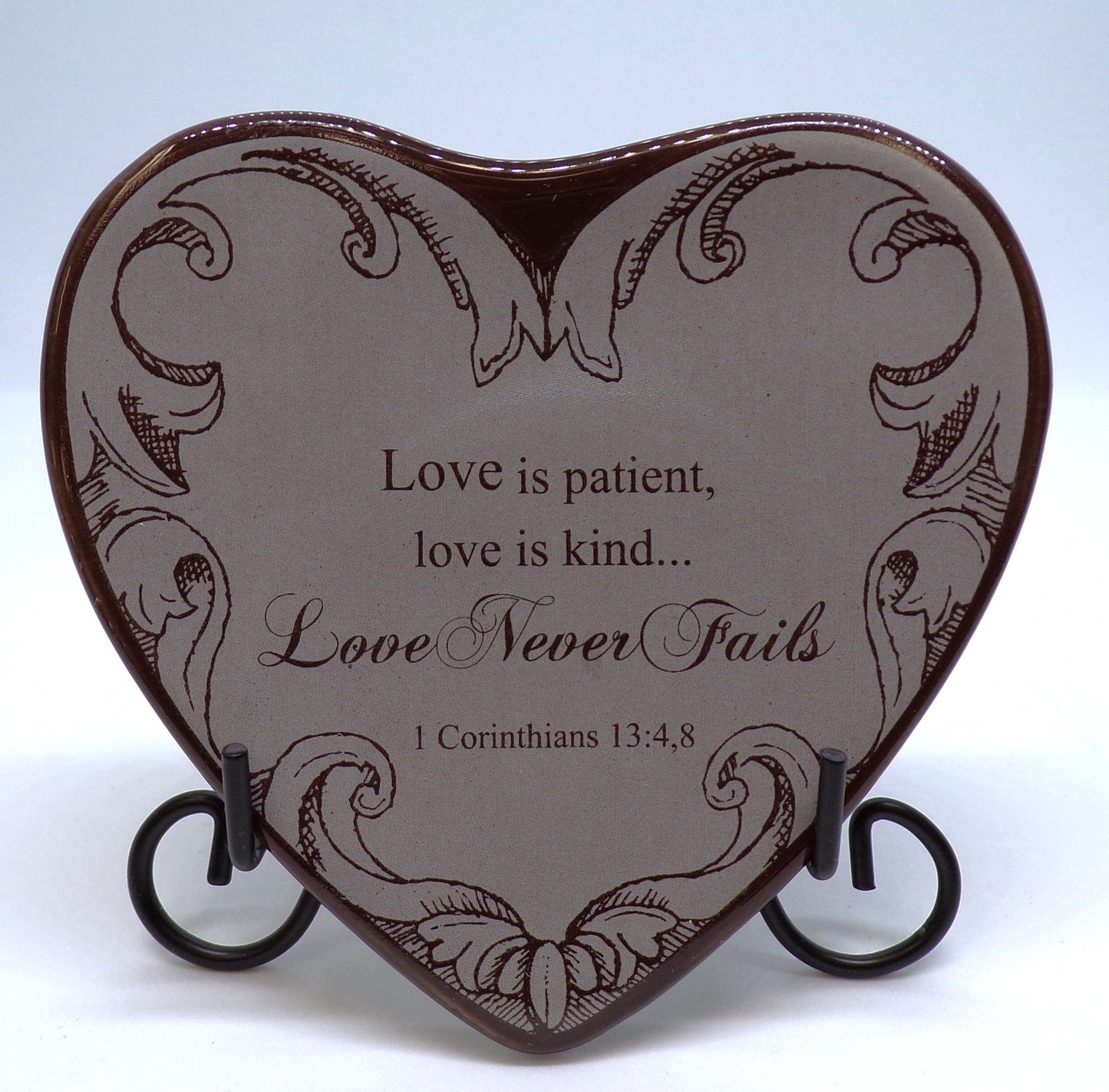 Faithworks Heartfelt® Collection - 4" x 4" Tabletop Heart-Shaped Ceramic Plaque with Black Metal Easel