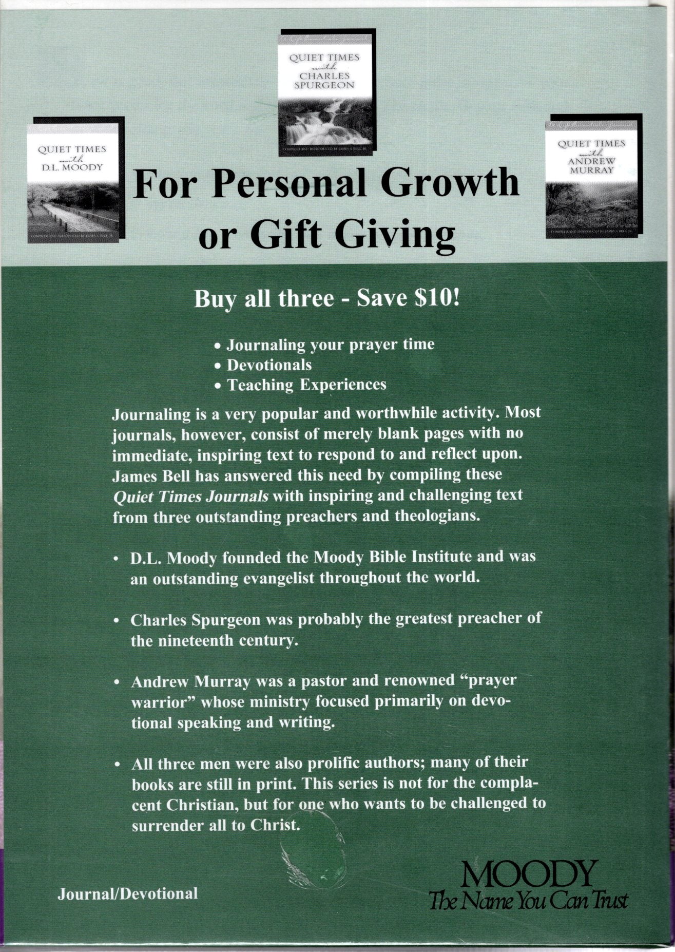 Moody Publishing, A Life Essentials Journal - Quiet Times with D.L. Moody: 3 Volume Set (D.L. Moody, Charles Spurgeon, Andrew Murray) - Hardcover