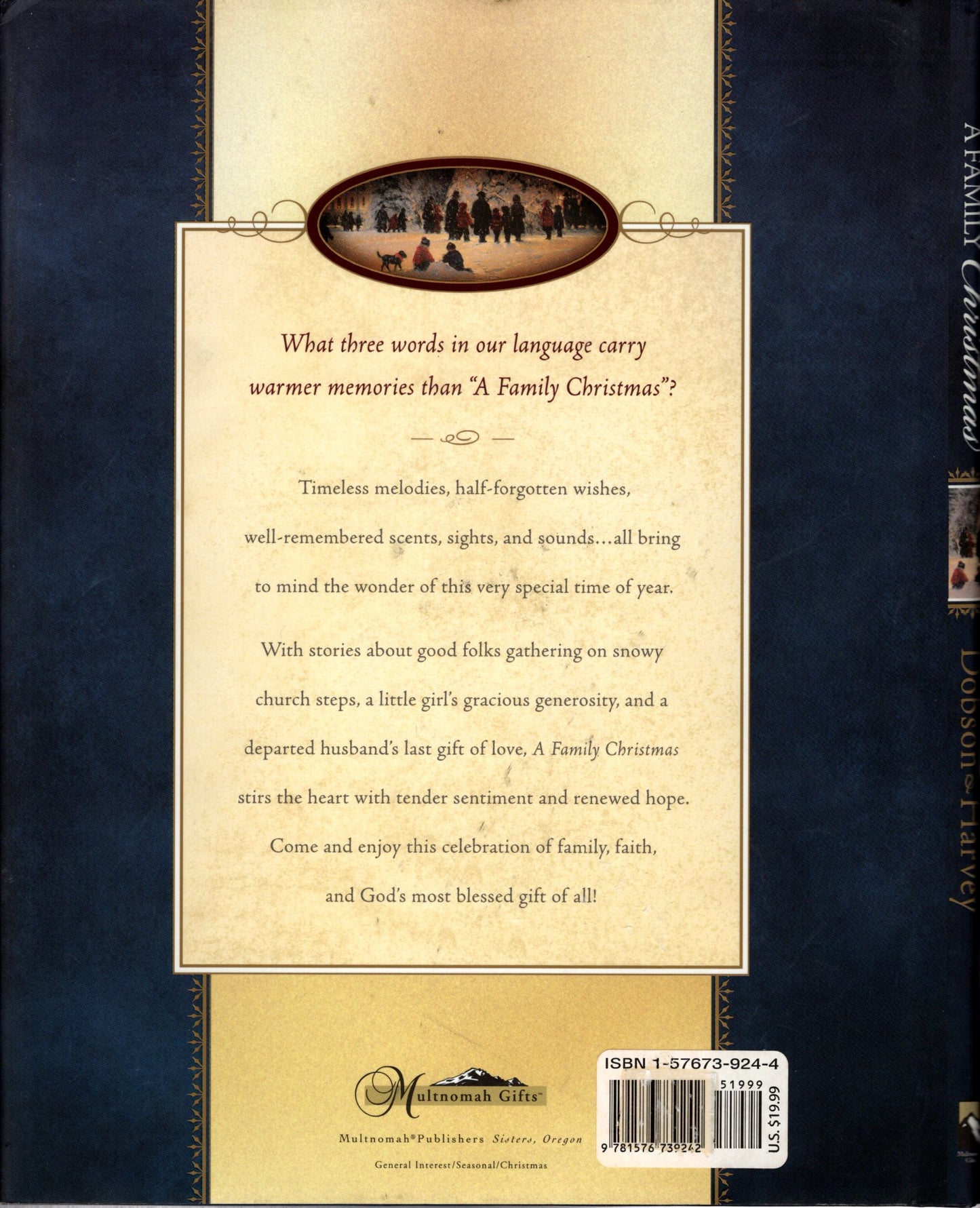 Multnomah® Publishers - A Family Christmas - Dr. James Dobson - Paintings by G. Harvey - Hardcover w/Dust Jacket