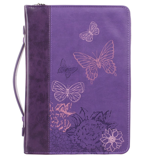 Christian Art Gifts® Fashion Bible Cover - New Creation Purple Butterflies - Faux Leather - 2 Corinthians 5:17 (BBM527)