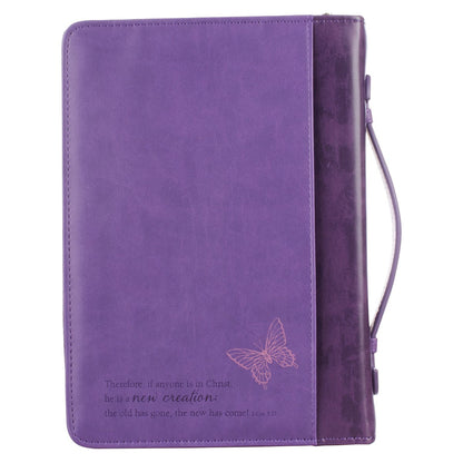 Christian Art Gifts® Fashion Bible Cover - New Creation Purple Butterflies - Faux Leather - 2 Corinthians 5:17 (BBM527)