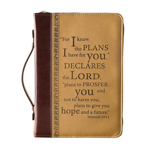 Christian Art Gifts® Bible Cover - Xtra Large - Two-tone Brown Faux Leather - For I Know the Plans... - Jeremiah 29:11 (BBXL248)
