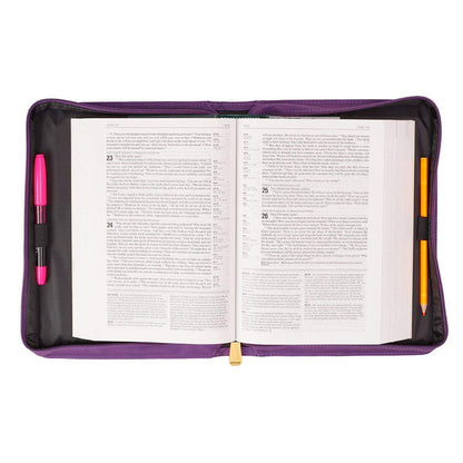 Christian Art Gifts® Cross Bible Cover - Purple Diamond Pattern LuxLeather - Large (BBL628)