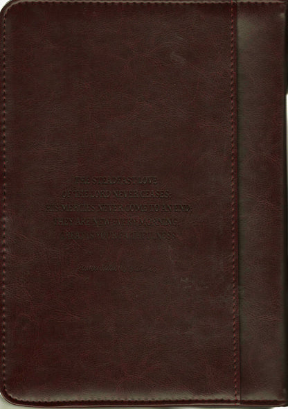 Christian Art Gifts® Burgundy/Salmon Faux Leather - Large - His Mercies Are New Every Morning - Lamentations 3:22-23 (BBL646)