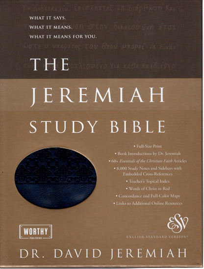 Worthy® ESV The Jeremiah Study Bible - Dr. David Jeremiah - LeatherLuxe™ (Navy)