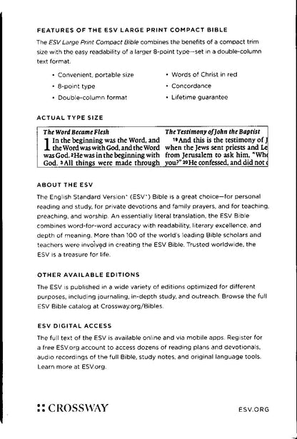 Crossway ESV® Large Print Compact Bible - TruTone®