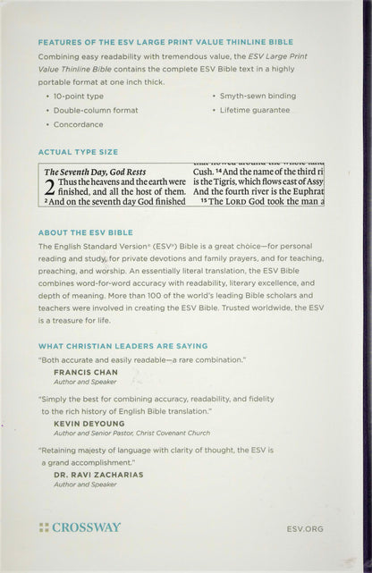 Crossway ESV® Large Print Value Thinline Bible - TruTone®