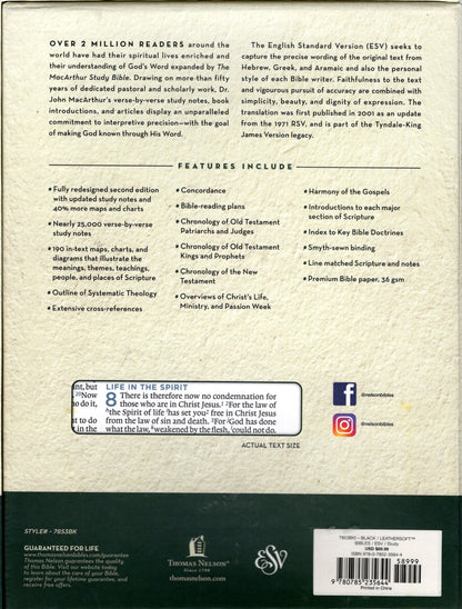 Thomas Nelson ESV™ The MacArthur Study Bible 2nd Edition Thumb Index - LeatherSoft™ (Black)