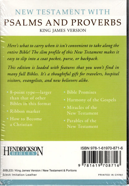 Hendrickson Bibles KJV New Testament with Psalms & Proverbs - Imitation Leather (Black)