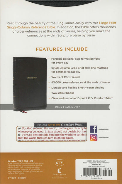 Thomas Nelson KJV Personal Size Large Print Single-Column Reference Bible - Leathersoft™