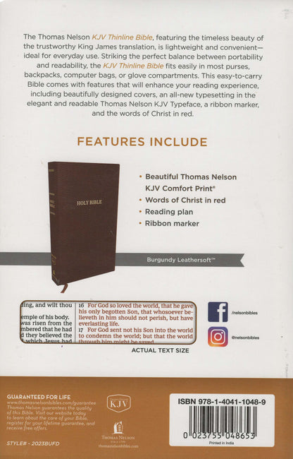 Thomas Nelson KJV Thinline Bible w/Comfort Print® - Leathersoft™