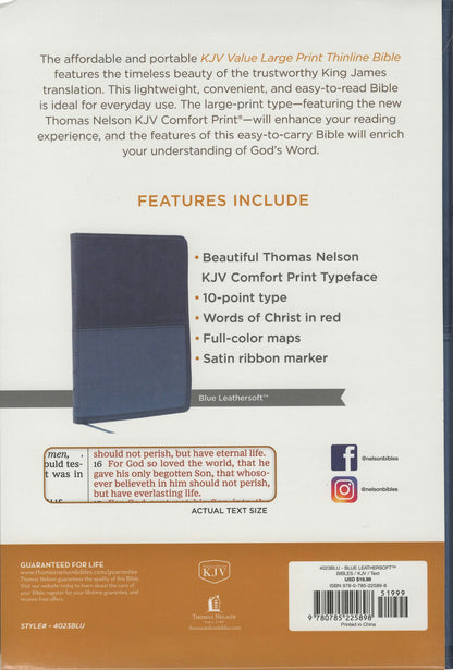 Thomas Nelson KJV Value Large Print Thinline Bible - Leathersoft™