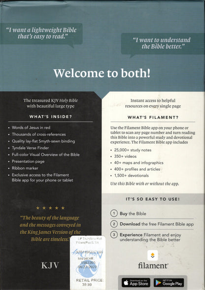 Tyndale KJV Thinline Reference Large Print Bible, Filament-Enabled Edition - Leatherlike®