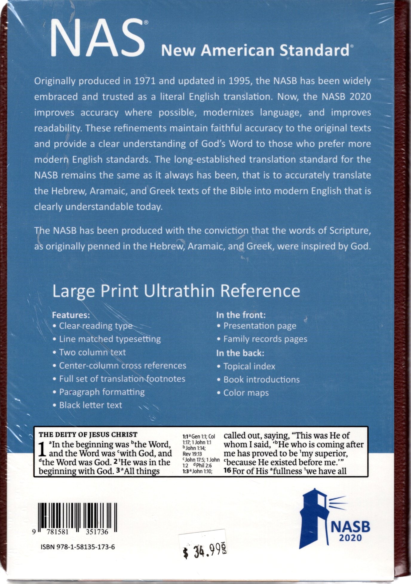 Foundation Publications Inc. NASB Large Print Ultrathin Reference Bible - Leathertex (Maroon)