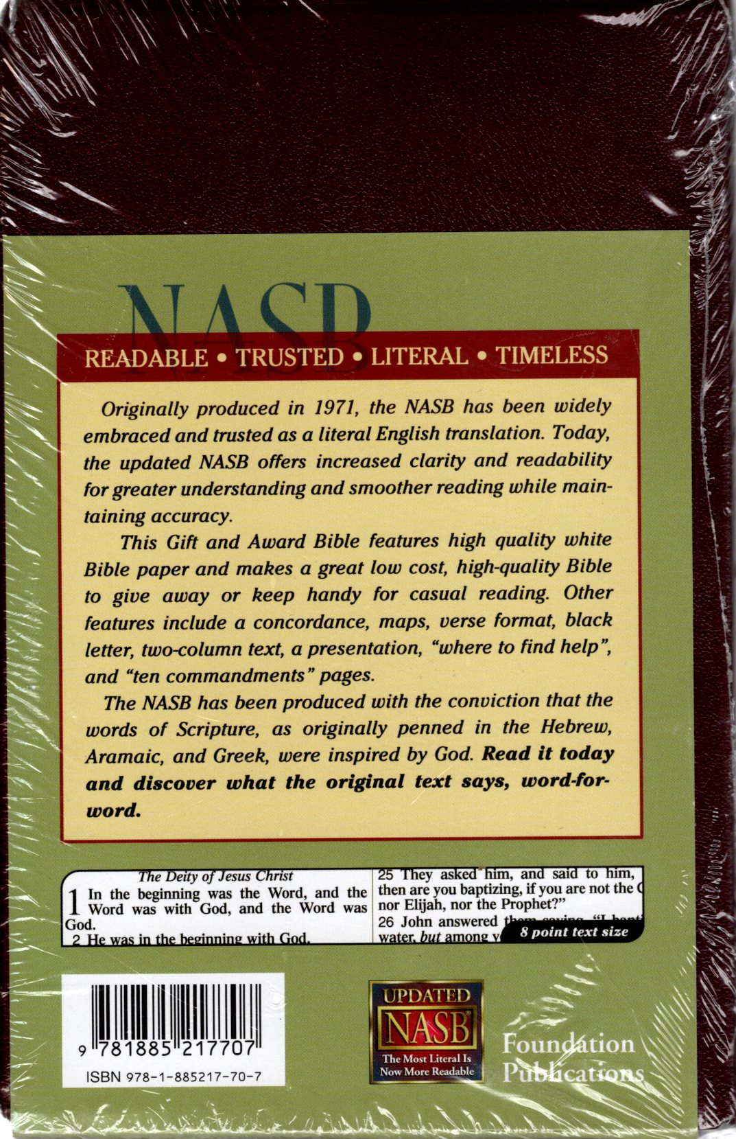 Foundation Publications, Inc. NASB Gift & Award Bible, Updated Edition - Imitation Leather (Burgundy)