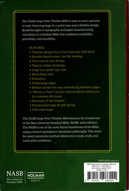 Holman Bible Publishers NASB - Large Print Thinline, 2020 Edition Bible - Leathertouch®