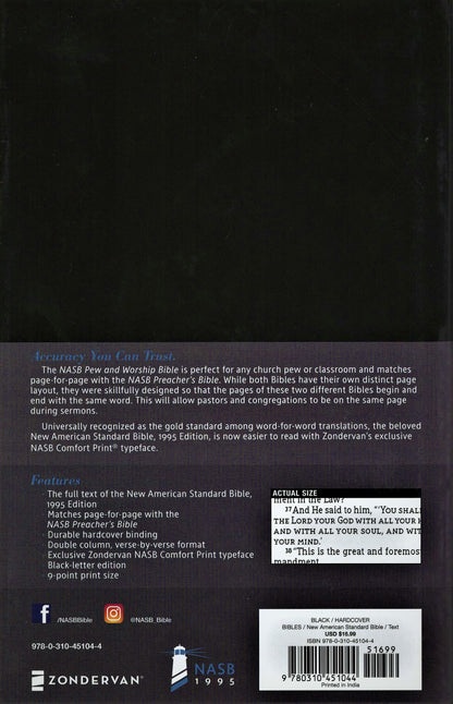 Zondervan NASB Pew & Worship Bible - Hardcover w/Dust Jacket