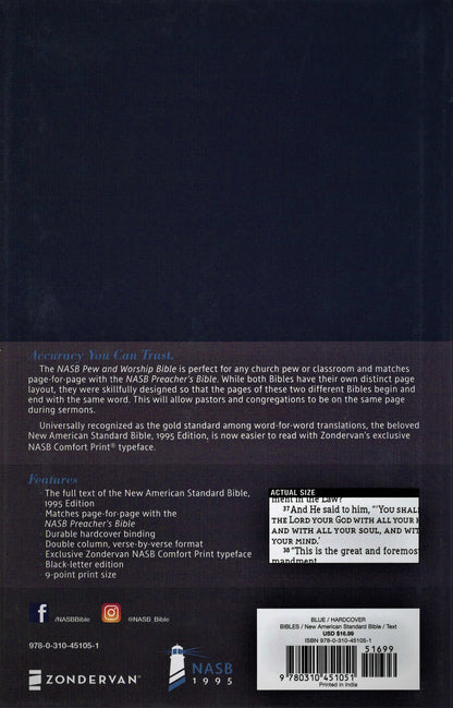 Zondervan NASB Pew & Worship Bible - Hardcover w/Dust Jacket