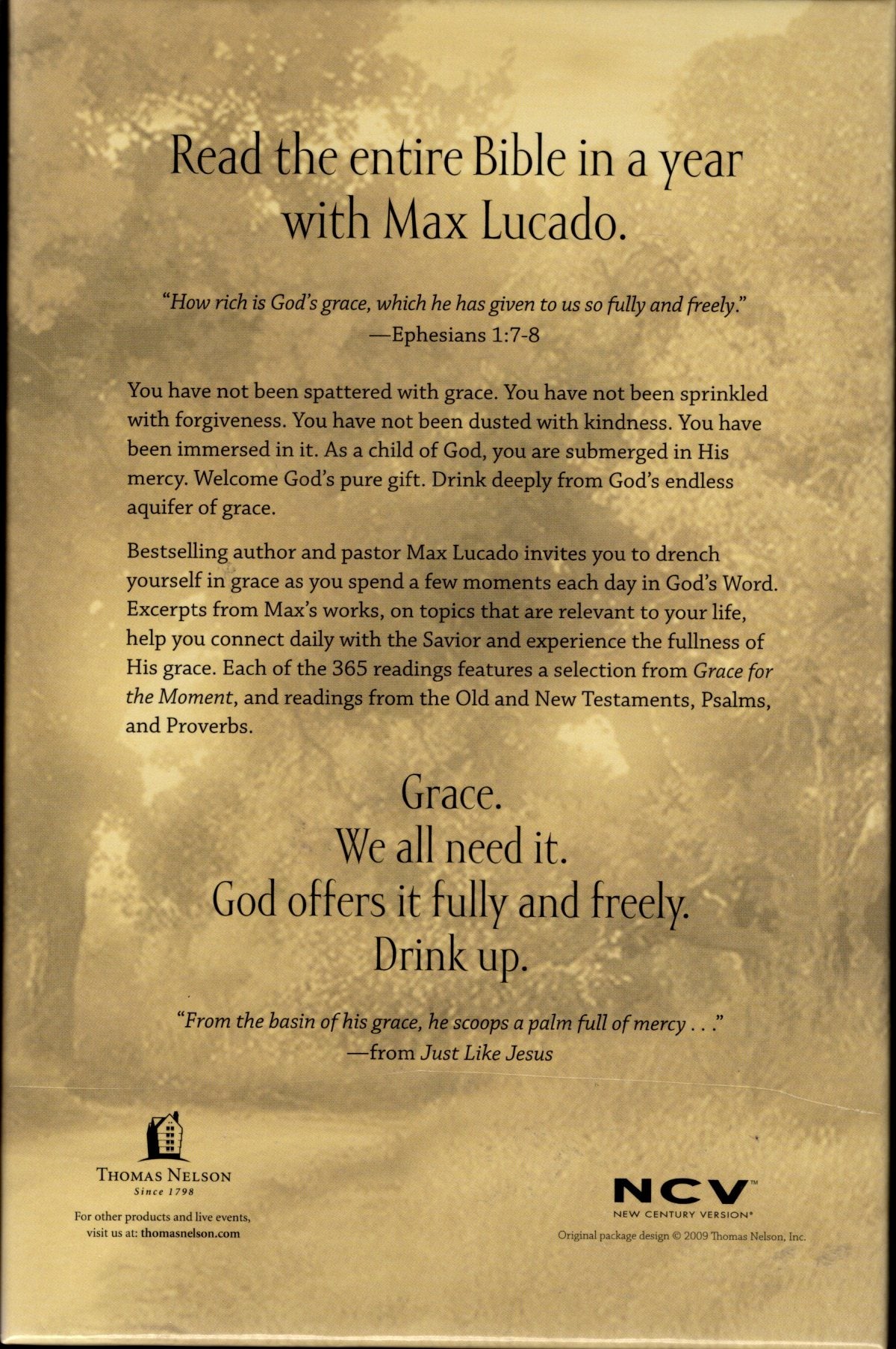 Thomas Nelson NCV™ Grace For The Moment Daily Bible With Devotional Writings by Max Lucado - LeatherSoft (Saddle Brown)