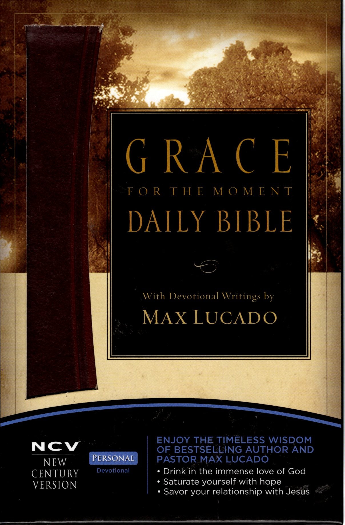 Thomas Nelson NCV™ Grace For The Moment Daily Bible With Devotional Writings by Max Lucado - LeatherSoft (Saddle Brown)