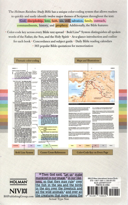 Holman NIV® Edition Rainbow Study Bible - Leathertouch™ (Blue Watercolor)