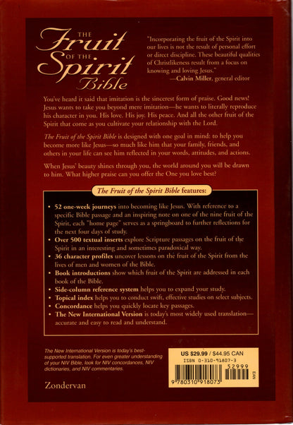 Zondervan NIV® The Fruit of the Spirit Bible: A One Year Study for Cultivating a Fruitful Life - Hardcover w/Dust Jacket