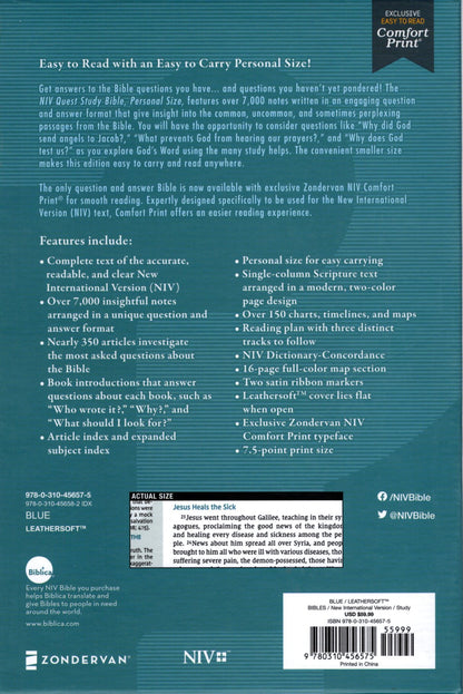 Zondervan NIV® Quest Study Bible, Personal Size - Leathersoft™ (Blue)