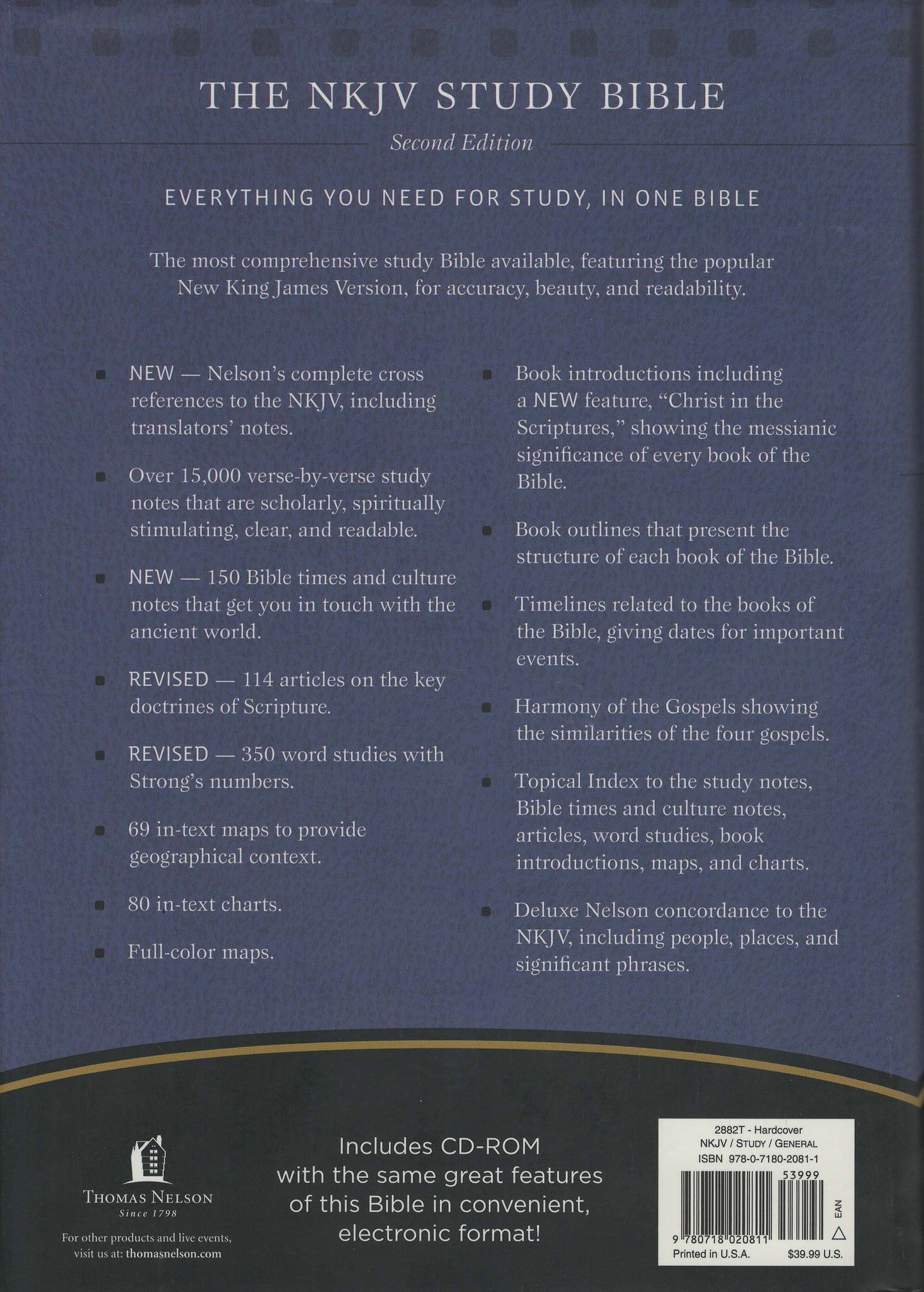 Thomas Nelson NKJV® Study Bible - Hardcover w/Dust Jacket - Includes BONUS CD-ROM