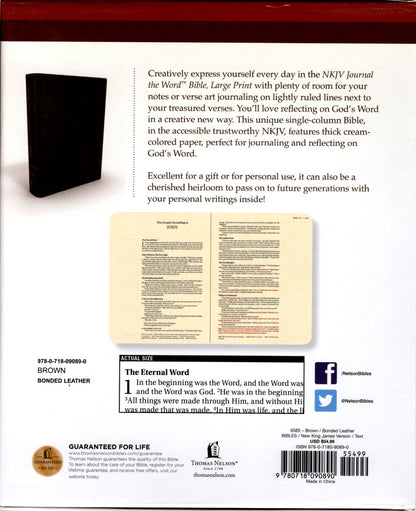 Thomas Nelson NKJV® Journal the Word™ Bible Large Print - Bonded Leather (Brown)