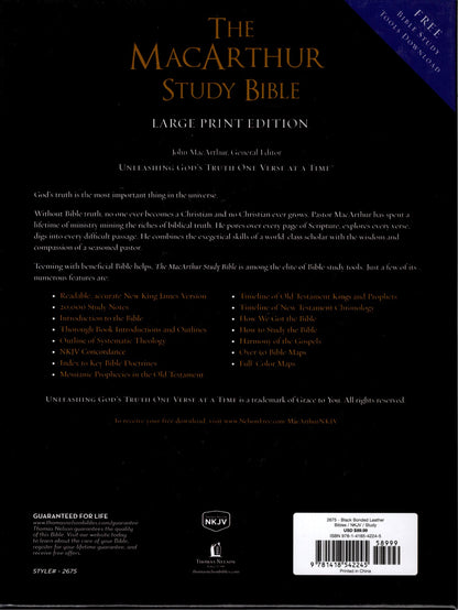 Thomas Nelson NKJV® The MacArthur Study Bible, Large Print Edition - Bonded Leather (Black)
