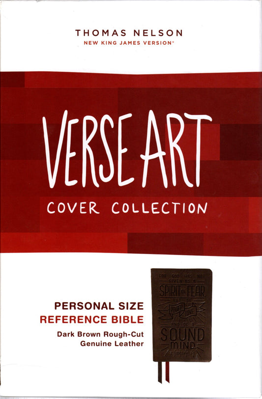 Thomas Nelson NKJV® - Personal Size Reference Bible: Verse Art Collection - Rough Cut Genuine Leather (Dark Brown)