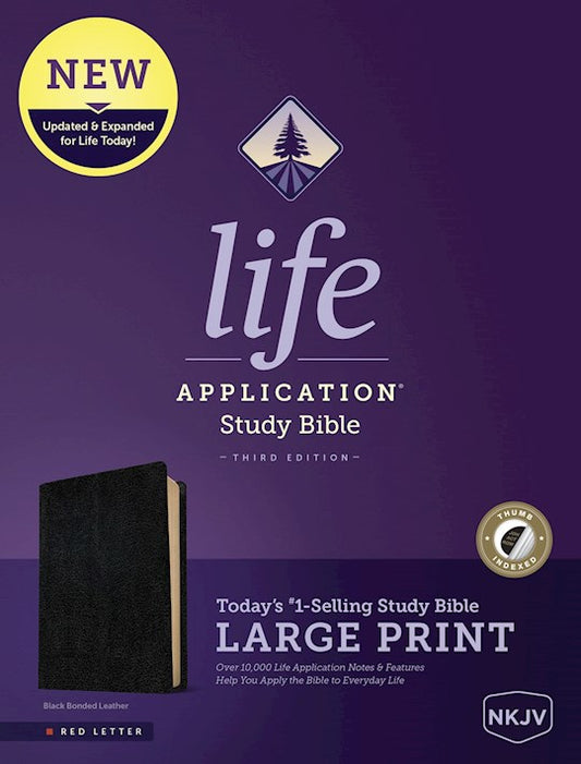 Tyndale House Publishing NKJV - Life Application Study Bible, Third Edition - Large Print - Thumb Indexed - Bonded Leather (Black)