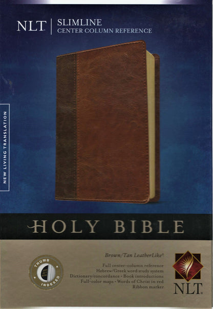 Tyndale NLT® Slimline Center Column Reference Bible Thumb Indexed - TuTone™ LeatherLike® (Brown/Tan)