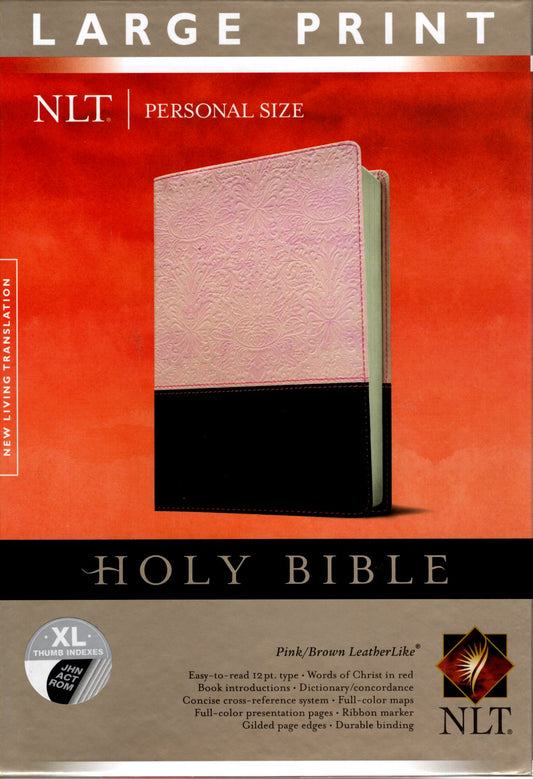 Tyndale NLT® Personal-Size Large Print Bible - Thumb Indexed - TuTone™ LeatherLike® (Pink/Brown)