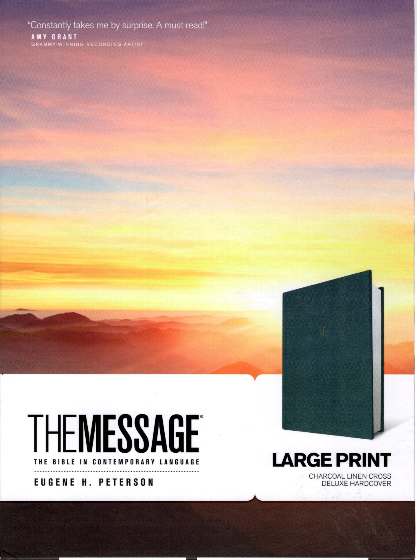 NavPress The Message: The Bible in Contemporary Language, Large Print - Hardcover w/Protective Sleeve (Charcoal Linen Cross Deluxe Hardcover)