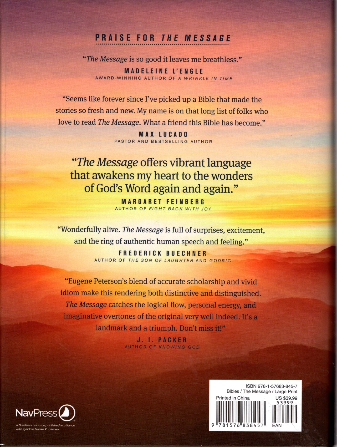 NavPress The Message: The Bible in Contemporary Language, Large Print - Hardcover w/Dust Jacket