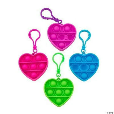 Oriental Trading Co. - 2" Mini Heart Lotsa Pops Popping Toy Keychains - Plastic & Silicone