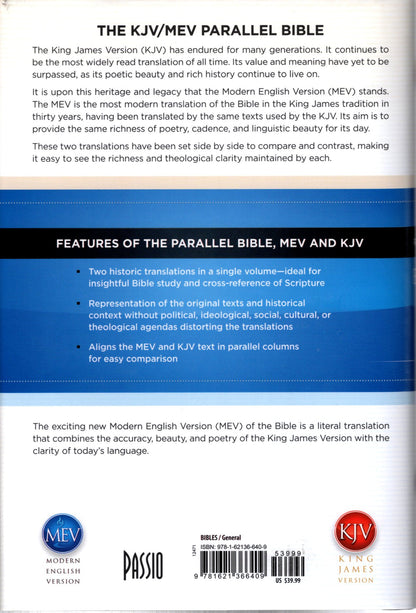 Passio - KJV & Modern English Version (MEV) Parallel Bible - Hardcover w/Dust Jacket