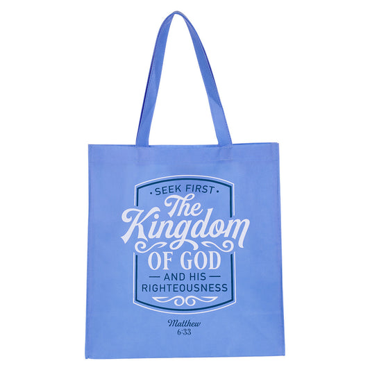 Christian Art Gifts® The Kingdom of God Blue Shopping Tote Bag - Matthew 6:33 (TOT148)