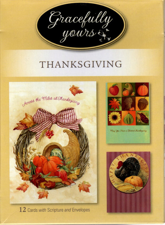 Gracefully Yours - Thanksgiving: Great Thanks: 3 Exclusive Designs Boxed Stationery Set - Vicky Howard - 12 Cards with Scripture & Envelopes (2009)