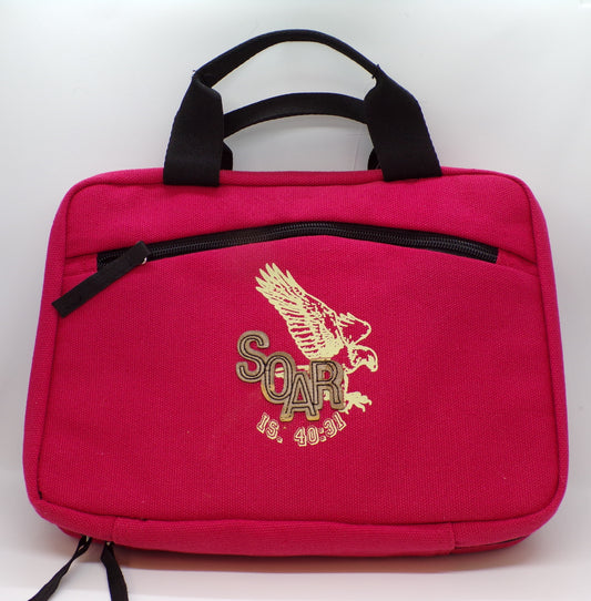 Veritas Gift Comp Bible Cover/Case, Red w/Black Piping & Handles, Eagle w/Soar & Scripture Is. 40:31 (Large)